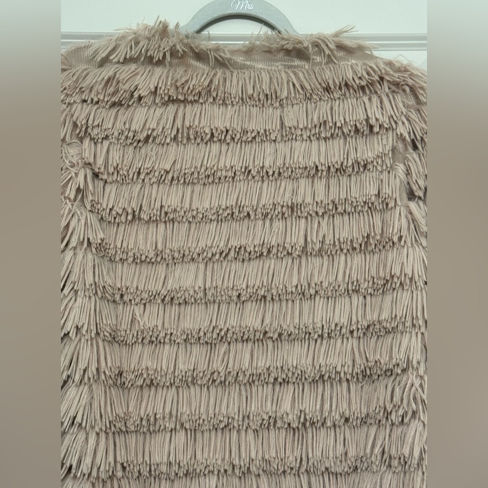 Cozy Tan Faux Fur Shaggy Cardigan Jacket Coat | Open Front | Size Small - Picture 10 of 10